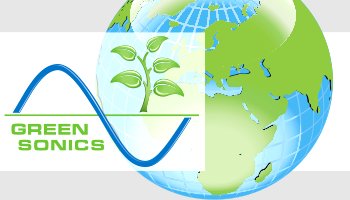 Logo von Green Sonics mit Weltkugel im Hintergrund